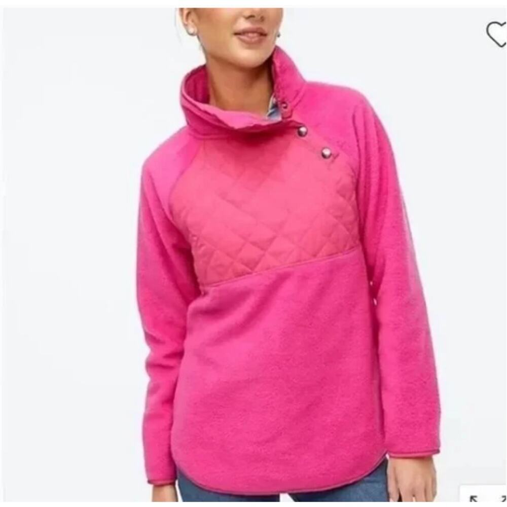 J. Crew Factory Pink Quilted Button Neck Sherpa Pullover Size Medium
